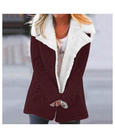 Fuzzy Fleece Jackets for Women Lapel Single Breasted Long Sleeve Plus Size Outwear Fuzzy Faux Shearling Zipper Plus D-wine $1...