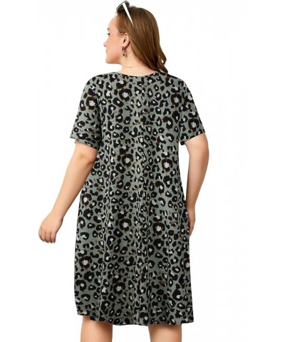 Women Plus Size Dresses Short Sleeve V Neck Casual T-Shirt Swing Tunic Dress with Pockets A- Leopard Green $14.57 Dresses