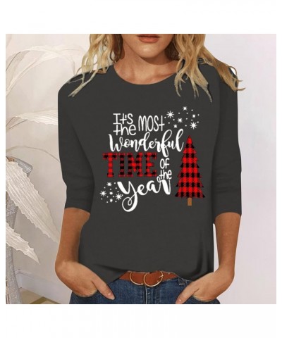 Christmas Tshirts Shirts for Women 3/4 Sleeve Xmas Buffalo Plaid Tree Graphic Tshirts Shirts Loose Fit Trendy Loose Tee Tops ...