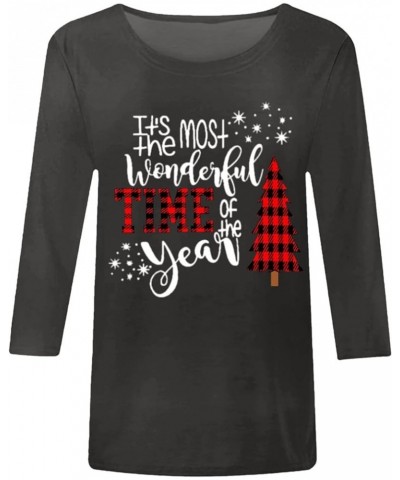 Christmas Tshirts Shirts for Women 3/4 Sleeve Xmas Buffalo Plaid Tree Graphic Tshirts Shirts Loose Fit Trendy Loose Tee Tops ...