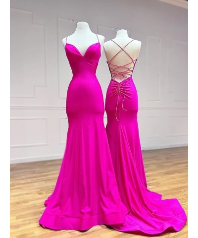 Silk Like Satin Bridesmaid Dresses for Women Wedding Guest Elastic Mermaid Prom Gowns Long Cross Back V-Neck Purple $32.66 Dr...