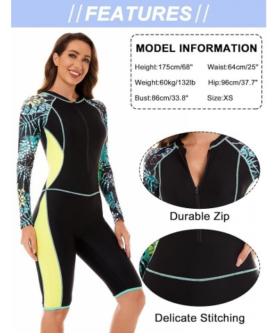 Boyleg Swimsuit Women One Piece Long Sleeve Padded Rash Guard Knee Length Athletic Modest Swimwear Floral 2 $20.21 Swimsuits