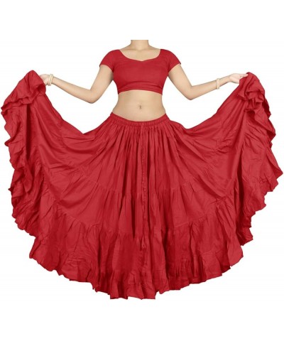 Women's Cotton Gypsy Skirt 16 Yard 4 Tiered Belly Dance Skirt Ruffle Tribal Flamenco Falda Jupe Red $9.32 Skirts