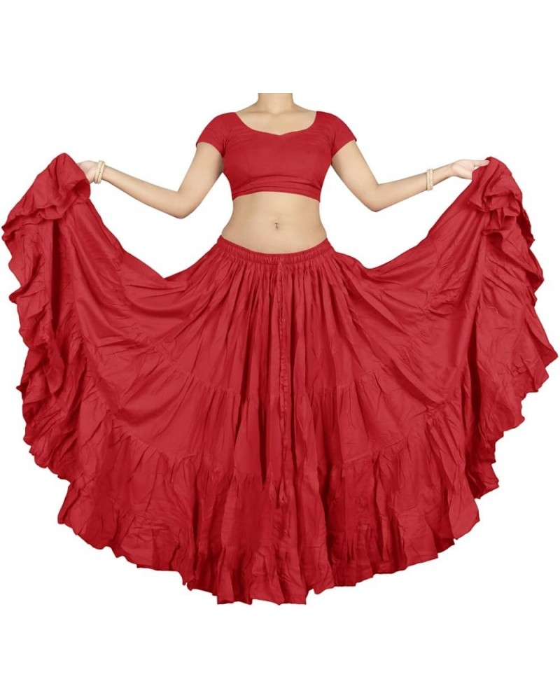 Women's Cotton Gypsy Skirt 16 Yard 4 Tiered Belly Dance Skirt Ruffle Tribal Flamenco Falda Jupe Red $9.32 Skirts