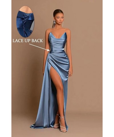 Satin Strapless V-Neck Long Prom Dress Tight Ruched Formal Party Dress Olive Green $26.40 Dresses