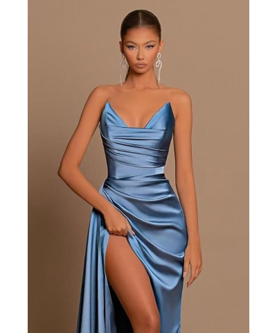 Satin Strapless V-Neck Long Prom Dress Tight Ruched Formal Party Dress Olive Green $26.40 Dresses