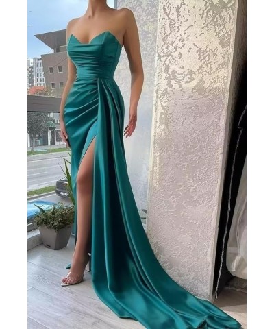 Satin Strapless V-Neck Long Prom Dress Tight Ruched Formal Party Dress Olive Green $26.40 Dresses