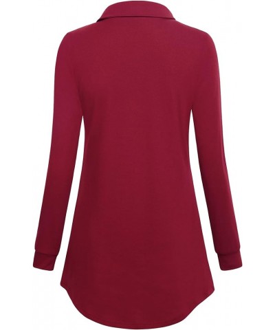 Women's Swing Tunic Notch Collar Ladies Button Sweatshirt Long Sleeve Pullover Shirt Tops Berry Red $17.86 Tops