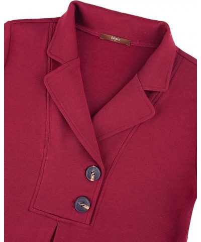 Women's Swing Tunic Notch Collar Ladies Button Sweatshirt Long Sleeve Pullover Shirt Tops Berry Red $17.86 Tops