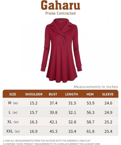 Women's Swing Tunic Notch Collar Ladies Button Sweatshirt Long Sleeve Pullover Shirt Tops Berry Red $17.86 Tops