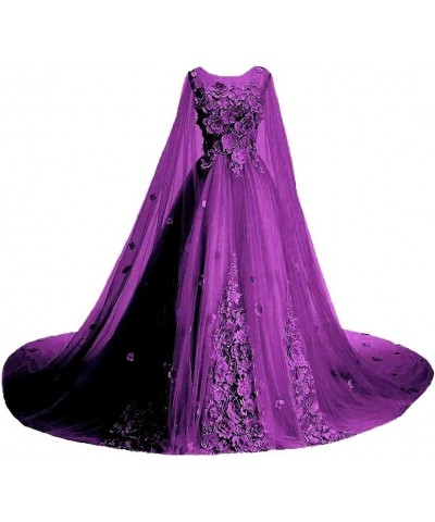 Women's Appliques Floral Quinceanera Dresses with Cape Long Prom Dress Evening Formal Gown Royal Purple $52.50 Dresses