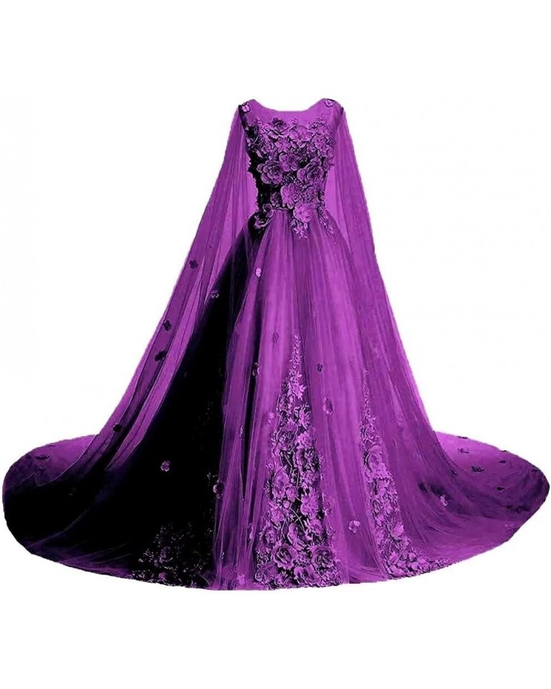 Women's Appliques Floral Quinceanera Dresses with Cape Long Prom Dress Evening Formal Gown Royal Purple $52.50 Dresses