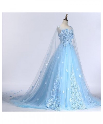 Women's Appliques Floral Quinceanera Dresses with Cape Long Prom Dress Evening Formal Gown Royal Purple $52.50 Dresses