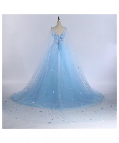 Women's Appliques Floral Quinceanera Dresses with Cape Long Prom Dress Evening Formal Gown Royal Purple $52.50 Dresses