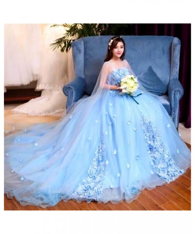 Women's Appliques Floral Quinceanera Dresses with Cape Long Prom Dress Evening Formal Gown Royal Purple $52.50 Dresses