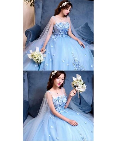 Women's Appliques Floral Quinceanera Dresses with Cape Long Prom Dress Evening Formal Gown Royal Purple $52.50 Dresses