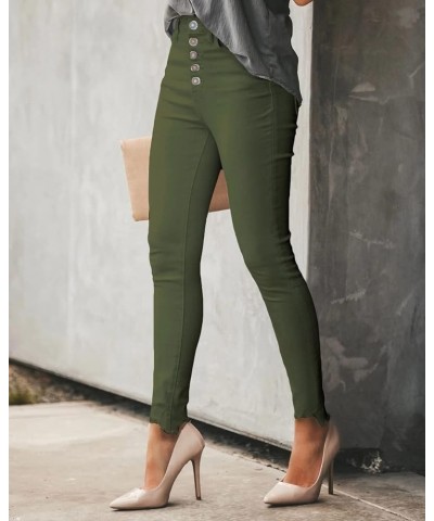 Women Button Fly High Rise Distressed Ripped Skinny Denim Jeans Y1 Green $22.87 Jeans