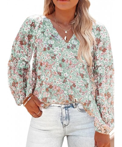 Womens Plus Size Boho Floral Print Tops Casual V Neck Long Sleeve Chiffon Blouses 2024 Spring Fall Shirts A Floral Green $15....