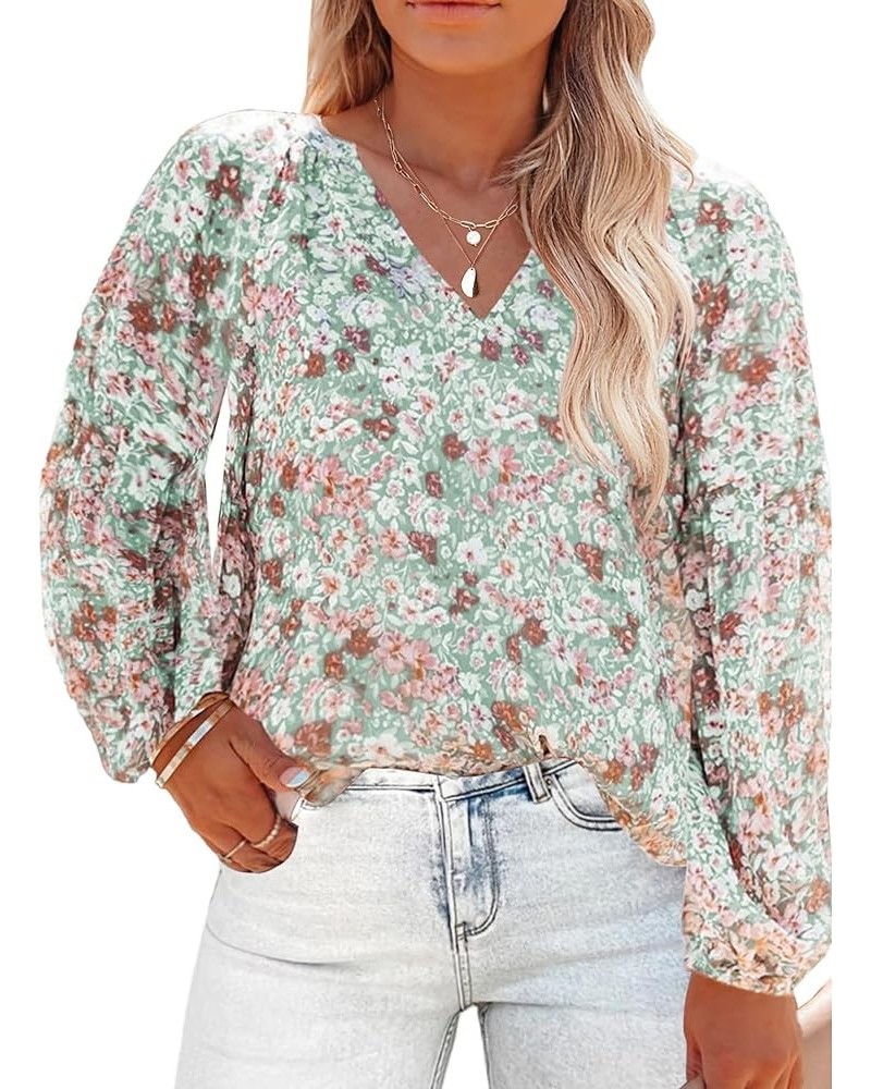 Womens Plus Size Boho Floral Print Tops Casual V Neck Long Sleeve Chiffon Blouses 2024 Spring Fall Shirts A Floral Green $15....