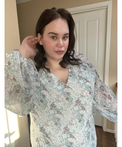 Womens Plus Size Boho Floral Print Tops Casual V Neck Long Sleeve Chiffon Blouses 2024 Spring Fall Shirts A Floral Green $15....