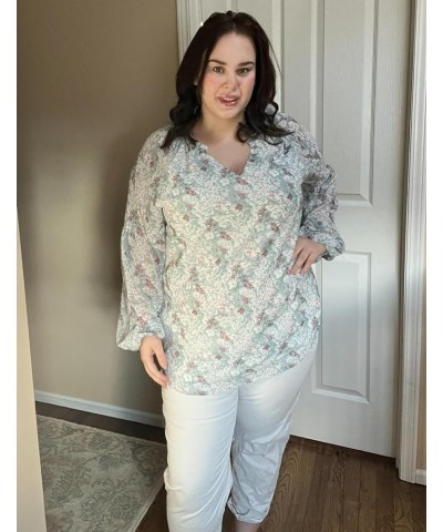 Womens Plus Size Boho Floral Print Tops Casual V Neck Long Sleeve Chiffon Blouses 2024 Spring Fall Shirts A Floral Green $15....