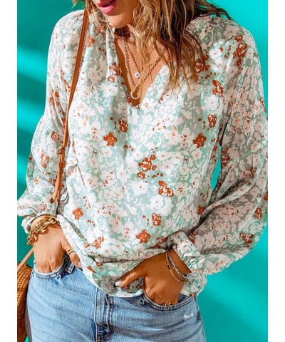 Womens Plus Size Boho Floral Print Tops Casual V Neck Long Sleeve Chiffon Blouses 2024 Spring Fall Shirts A Floral Green $15....