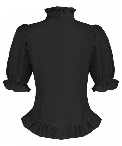 Womens Vintage Victorian Puff Sleeve Blouse Button Down Ruffle Dressy Shirts Tops Black $20.99 Blouses