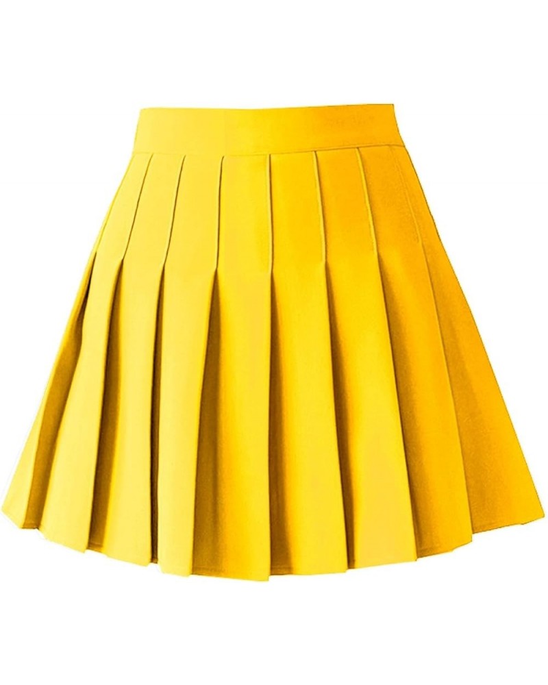 Women's High Waist Pleated Mini Skirt Skater Tennis Skirt Yellow $12.64 Skirts