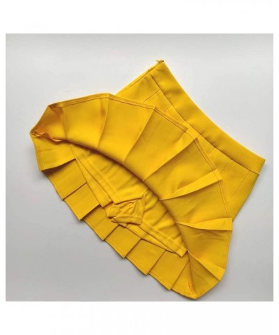 Women's High Waist Pleated Mini Skirt Skater Tennis Skirt Yellow $12.64 Skirts