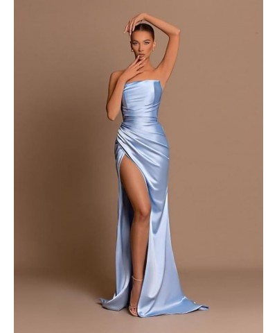 Strapless Satin Bridesmaid Dresses Long Mermaid Formal Evening Party Gowns with Slit Orange $31.34 Dresses