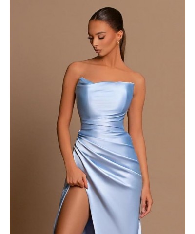 Strapless Satin Bridesmaid Dresses Long Mermaid Formal Evening Party Gowns with Slit Orange $31.34 Dresses