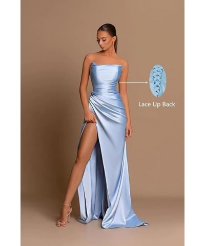 Strapless Satin Bridesmaid Dresses Long Mermaid Formal Evening Party Gowns with Slit Orange $31.34 Dresses