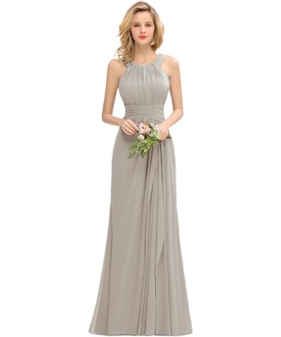 Women's Elegant Bridesmaid Dresses Round Neck Sleeveless with Ruffles Dress Prom Party Evening Silver $27.53 Dresses