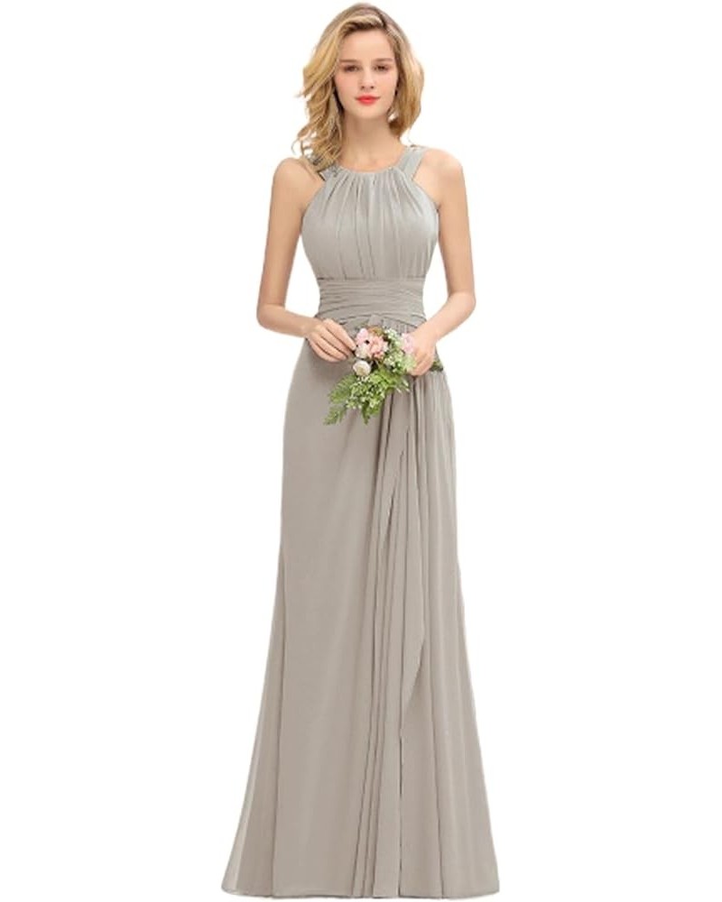 Women's Elegant Bridesmaid Dresses Round Neck Sleeveless with Ruffles Dress Prom Party Evening Silver $27.53 Dresses