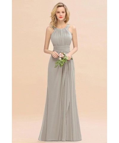 Women's Elegant Bridesmaid Dresses Round Neck Sleeveless with Ruffles Dress Prom Party Evening Silver $27.53 Dresses