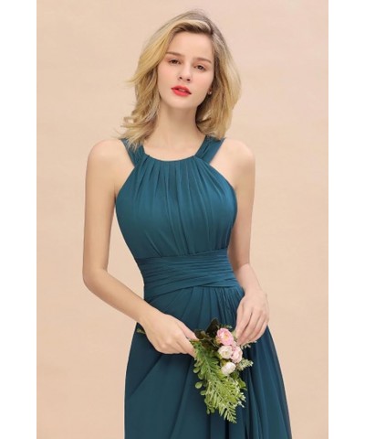 Women's Elegant Bridesmaid Dresses Round Neck Sleeveless with Ruffles Dress Prom Party Evening Silver $27.53 Dresses