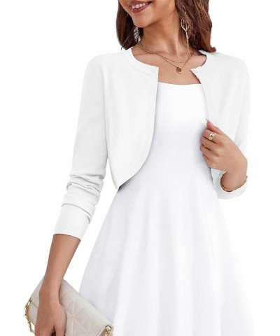 Women's Long Sleeve Cardigan Knit Sweaters Cropped Open Front Bolero Shrug for Dresses S-XL A02-white $15.07 Sweaters