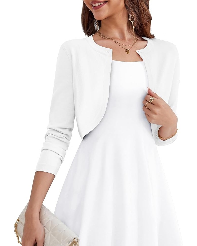 Women's Long Sleeve Cardigan Knit Sweaters Cropped Open Front Bolero Shrug for Dresses S-XL A02-white $15.07 Sweaters