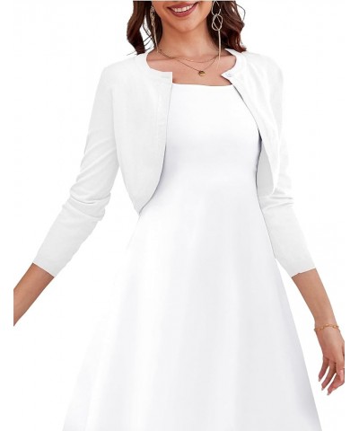 Women's Long Sleeve Cardigan Knit Sweaters Cropped Open Front Bolero Shrug for Dresses S-XL A02-white $15.07 Sweaters