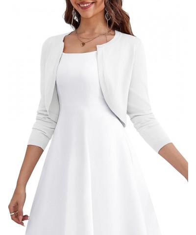 Women's Long Sleeve Cardigan Knit Sweaters Cropped Open Front Bolero Shrug for Dresses S-XL A02-white $15.07 Sweaters