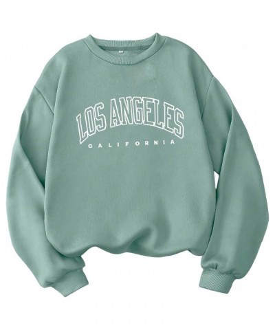 Women's Letter Graphic Print Round Neck Long Sleeve Sweatshirt Tops Pullovers Mint Green White $17.27 Hoodies & Sweatshirts