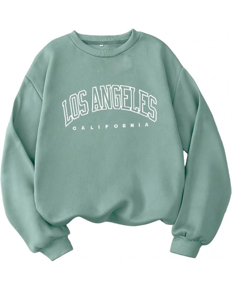 Women's Letter Graphic Print Round Neck Long Sleeve Sweatshirt Tops Pullovers Mint Green White $17.27 Hoodies & Sweatshirts