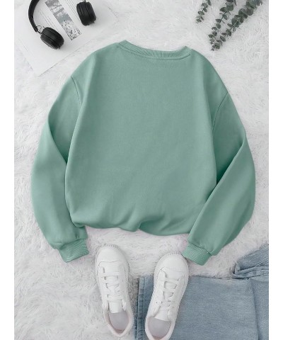 Women's Letter Graphic Print Round Neck Long Sleeve Sweatshirt Tops Pullovers Mint Green White $17.27 Hoodies & Sweatshirts