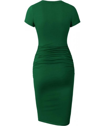 Women's Short Sleeve Ruched Cotton Casual Sundress Knee Length Bodycon T Shirt Dress Dark Green $18.54 Dresses