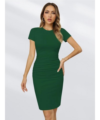 Women's Short Sleeve Ruched Cotton Casual Sundress Knee Length Bodycon T Shirt Dress Dark Green $18.54 Dresses