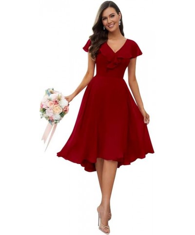 Women's V Neck Flutter Sleeve Bridesmaid Dresses with Pockets Chiffon A-Line Pleated High Low Formal Gown Burgundy $23.10 Dre...