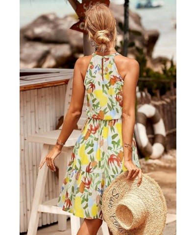 Women's 2024 Summer Dress Halter Casual Beach Vacation Outfits Hawaiian Dresses Ruffle Belted Sundress with Pockets Floral 23...