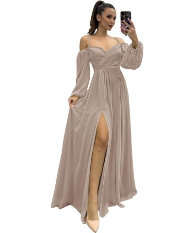 Women's Chiffon A-line Off Shoulder Bridesmaid Dresses with High Split Sweetheart Spaghetti Straps Evening Dress Taupe $28.07...