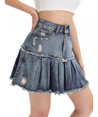 Women's Y2K Ruffle Hem High Waist Short A Line Flared Denim Skirt Dusty Blue $10.99 Skirts