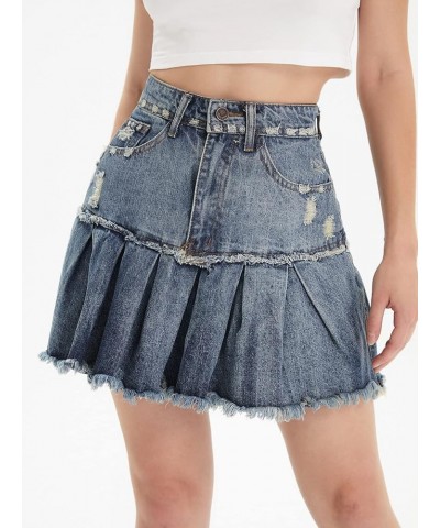 Women's Y2K Ruffle Hem High Waist Short A Line Flared Denim Skirt Dusty Blue $10.99 Skirts